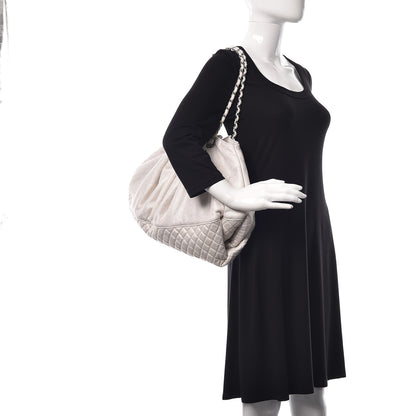 Chanel Metallic Jersey Quilted Melrose Cabas Light Beige 2 of 13