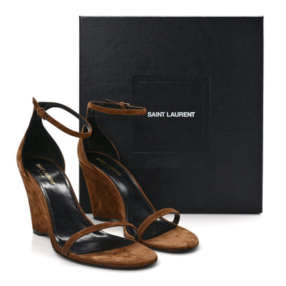 Saint Laurent Suede Lila Wedge Sandals 40 Brown 8 of 8