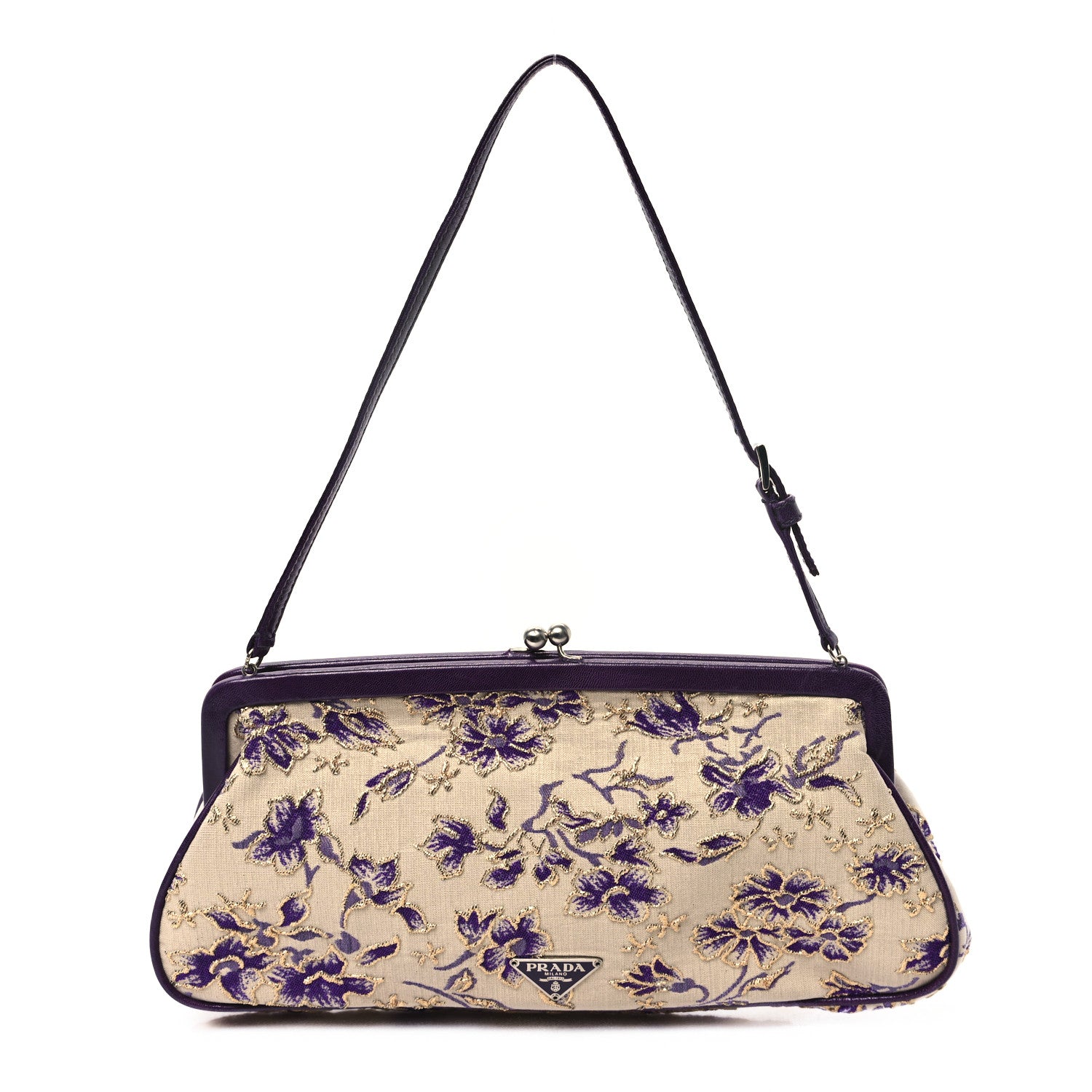 Prada Canvas Embroidered Kisslock Shoulder Bag 1 of 14