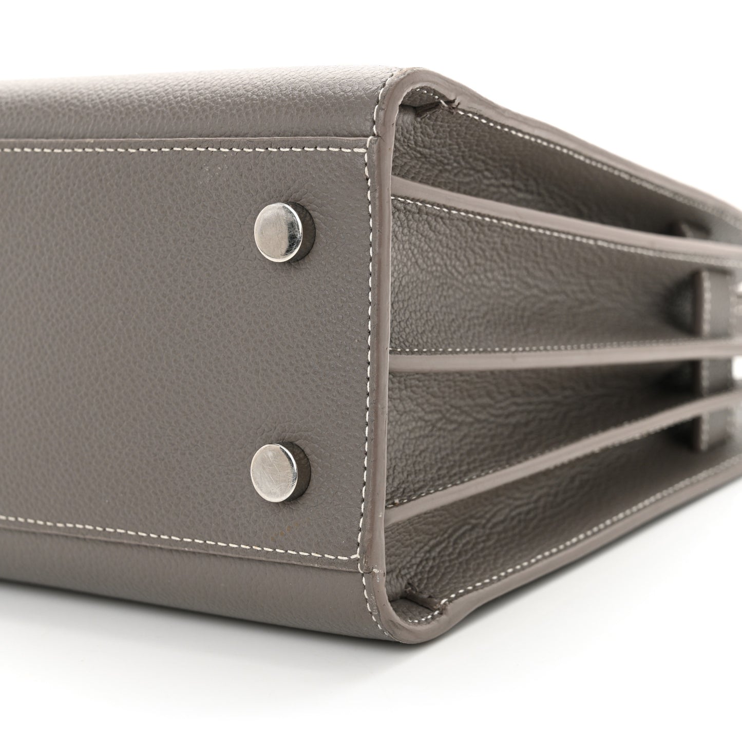 Grained Calfskin Topstich Baby Sac De Jour Grey