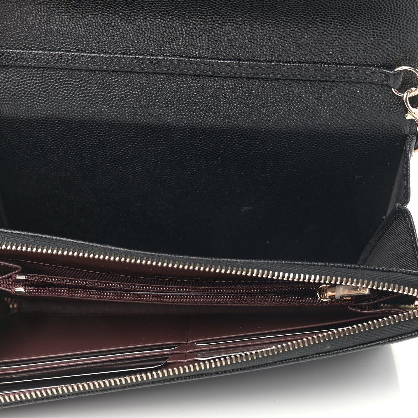 Caviar Quilted Phone Holder Wallet on Removable Chain Black