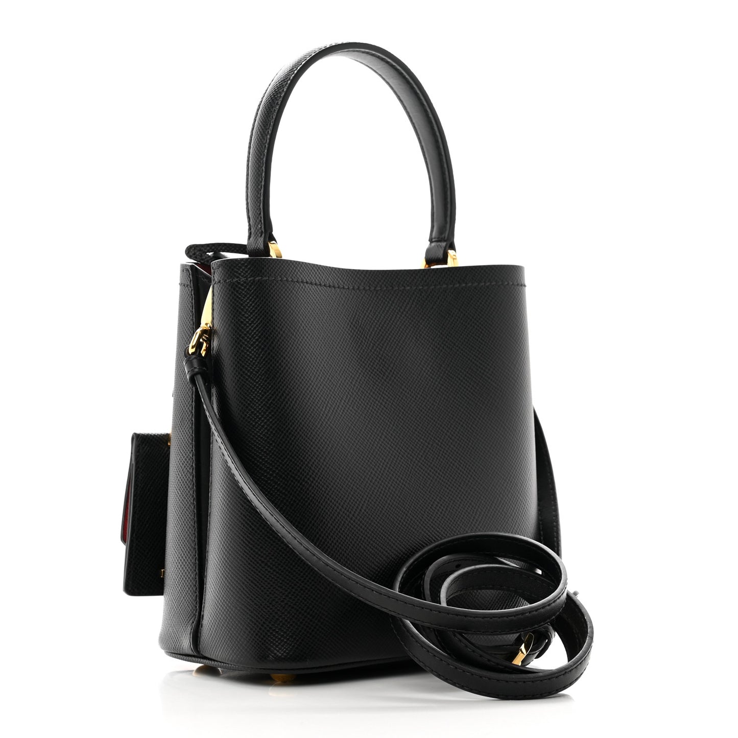 Saffiano Cuir Small Panier Bucket Bag Black Fuoco