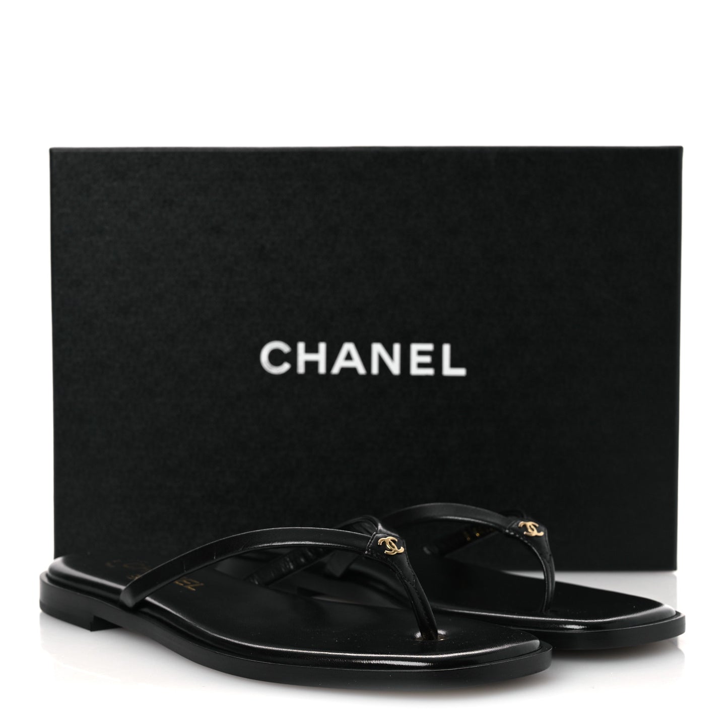 Goatskin CC Times Square Thong Sandals 38 Black