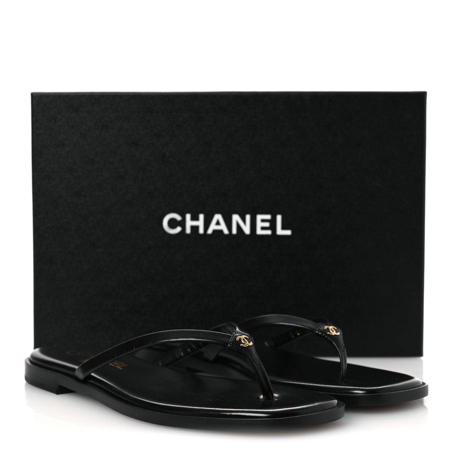 Chanel Goatskin CC Times Square Thong Sandals 38 Black 11 of 11