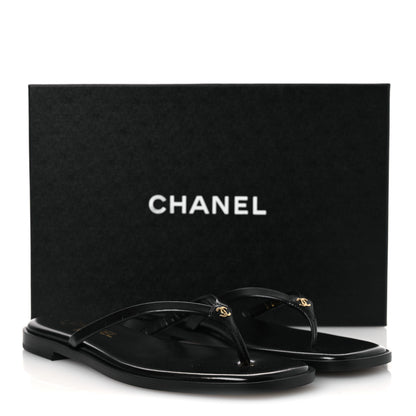 Chanel Goatskin CC Times Square Thong Sandals 38 Black 11 of 11