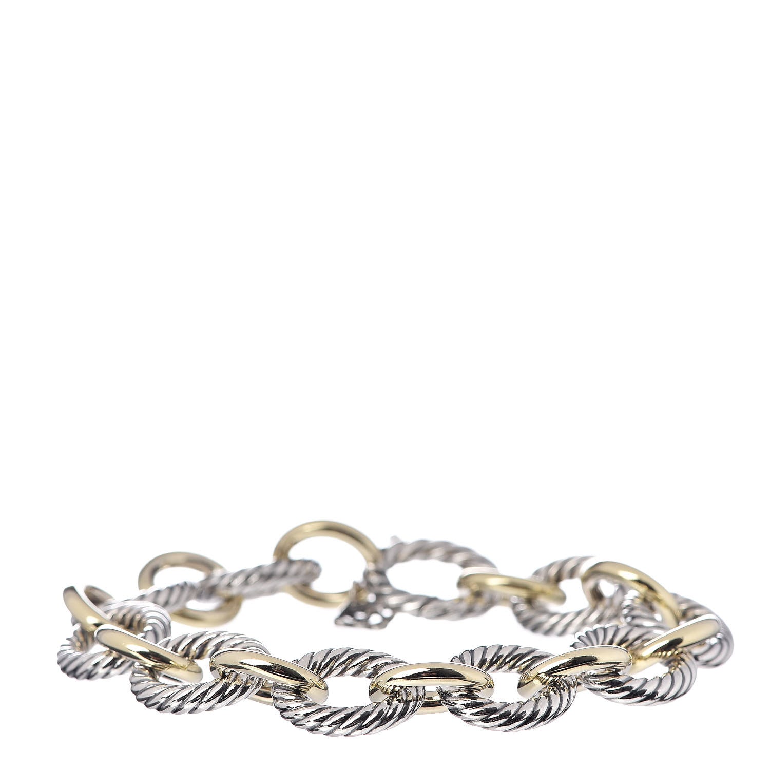 David Yurman Sterling Silver 18K Yellow Gold 12mm Large Oval Link Bracelet 3 of 4