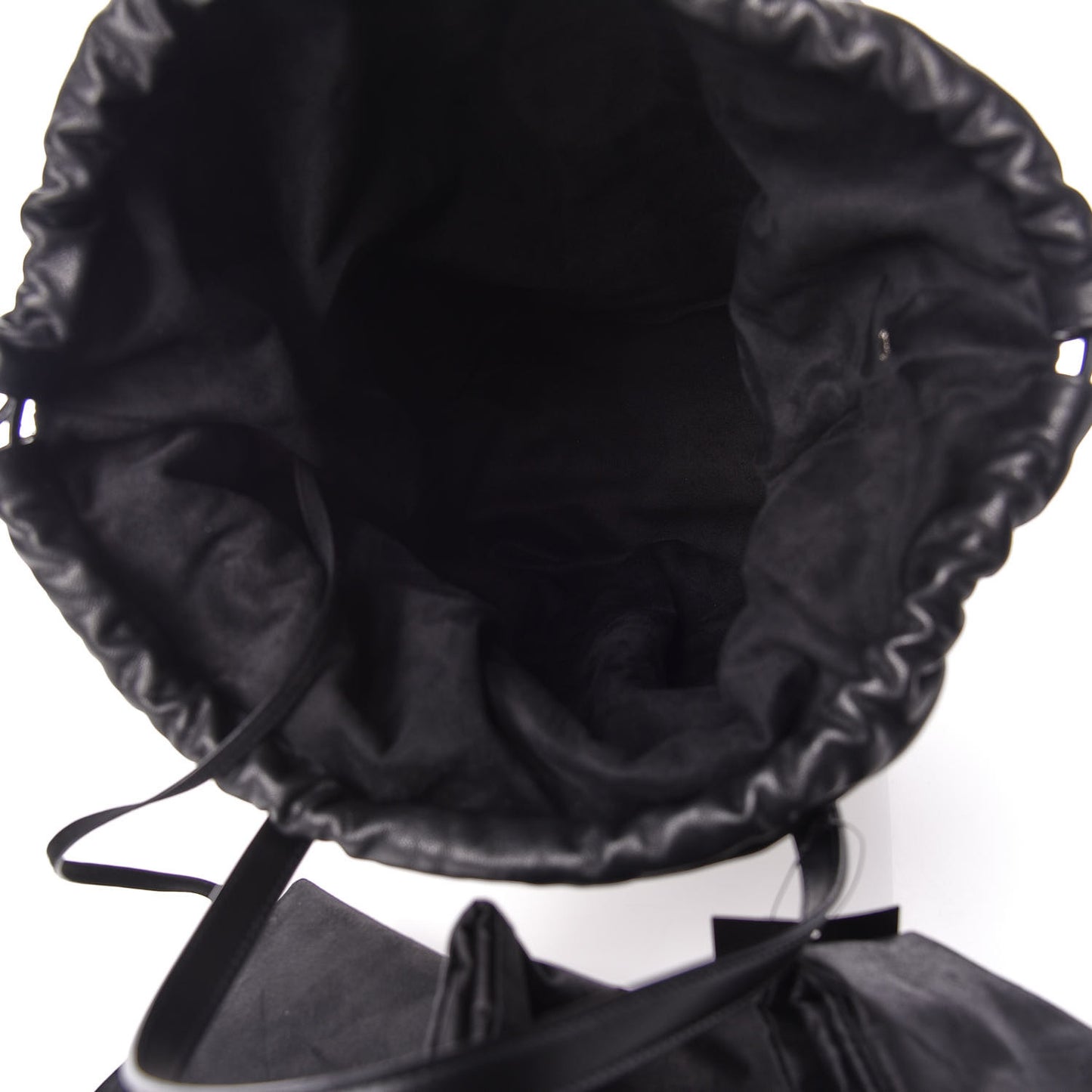 Canvas Calfskin Teddy Drawstring Shopping Tote White Black