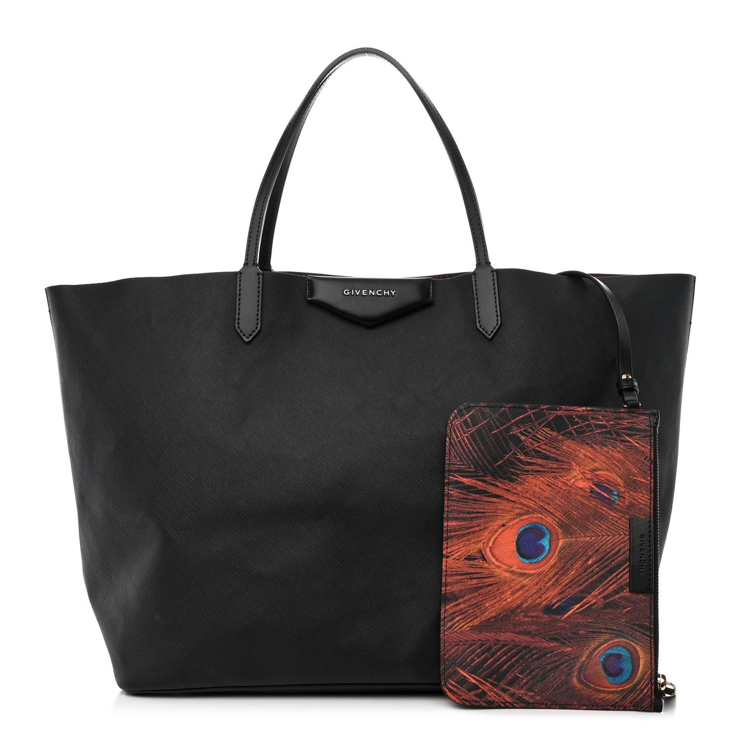 Coated Canvas Peacock Print Small Antigona Tote Black