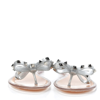 Valentino Garavani PVC Jelly Rockstud Bow Thong Sandals 38 Silver 2 of 8