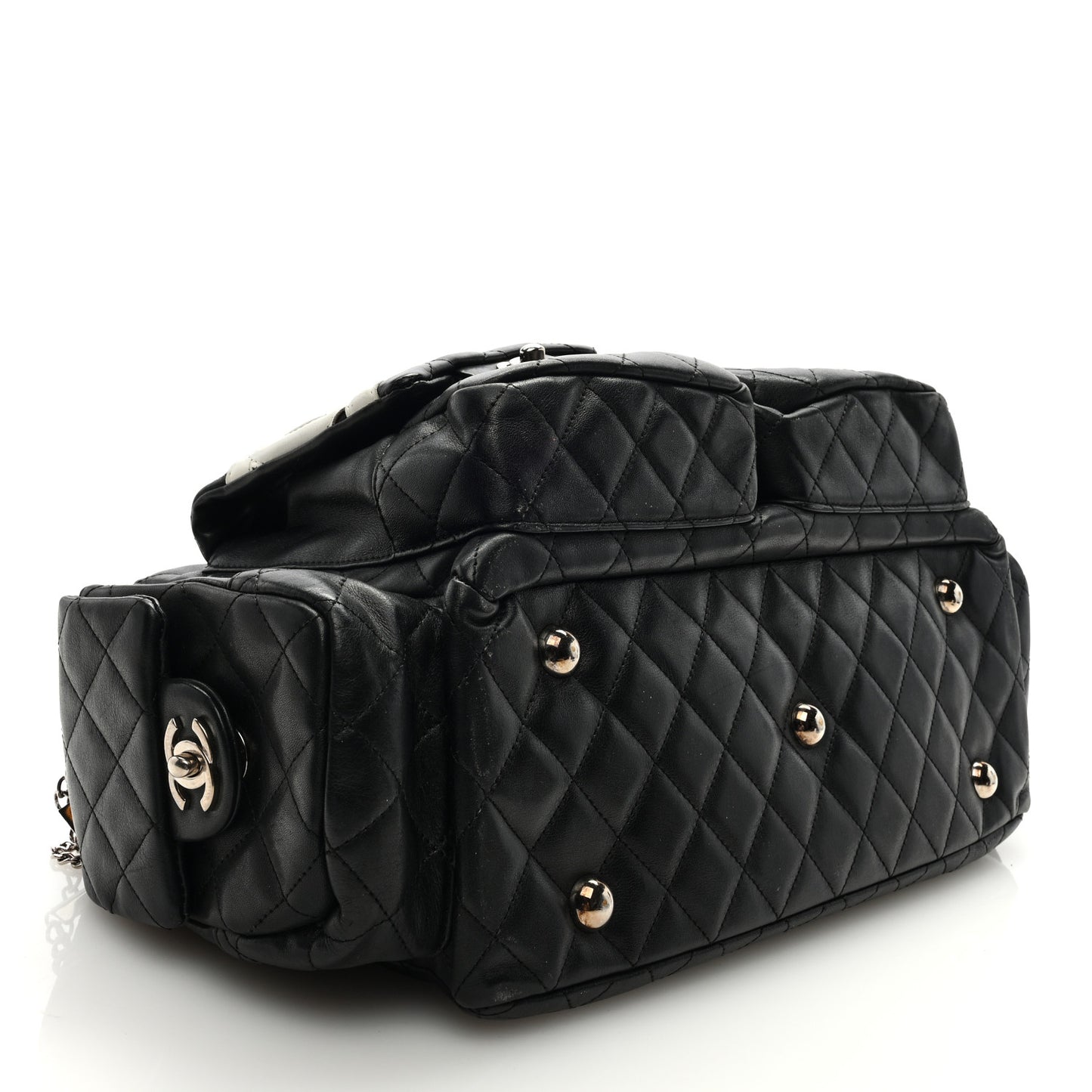 Calfskin Quilted Large Cambon Multipocket Reporter Black White