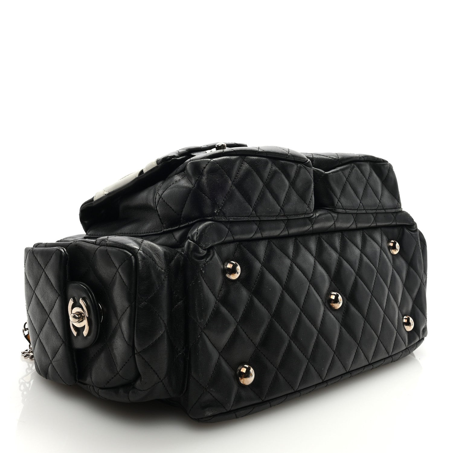 Chanel Calfskin Quilted Large Cambon Multipocket Reporter Black White 4 of 10