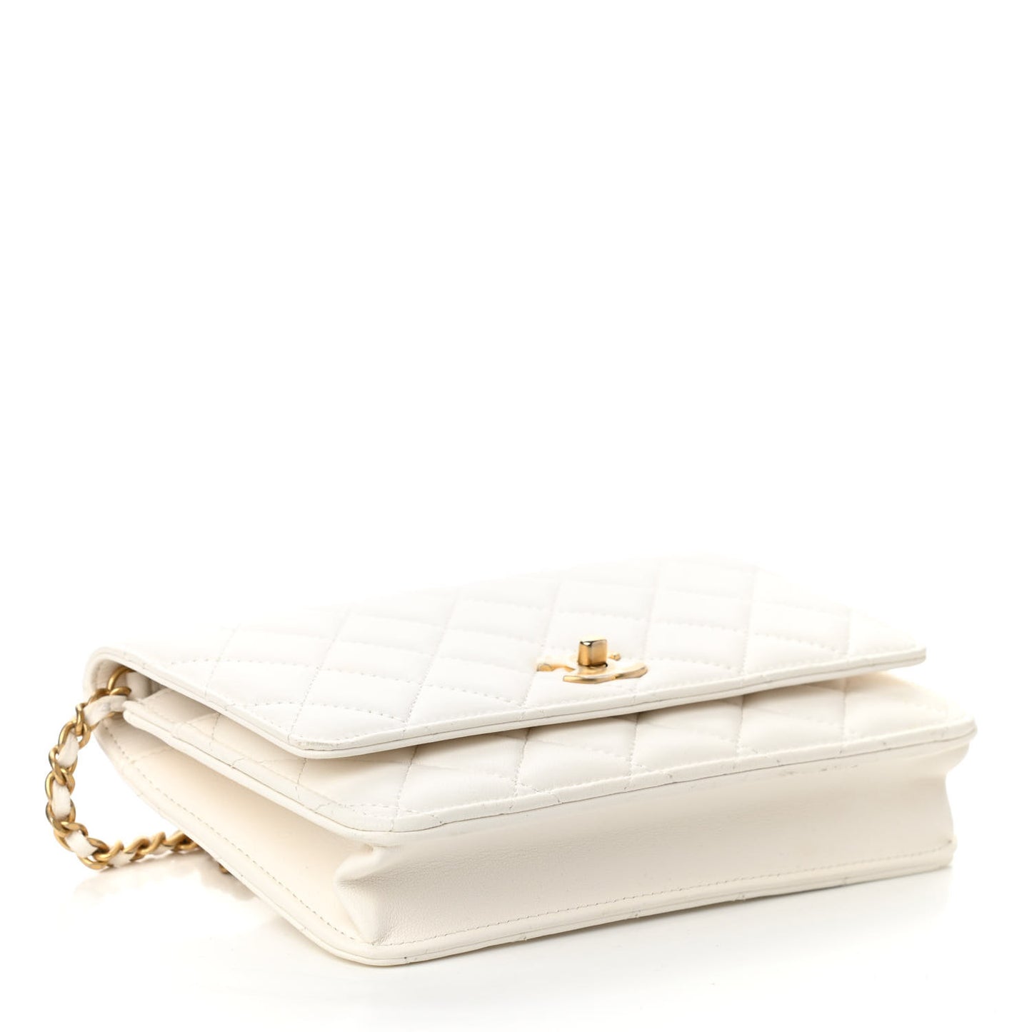 Lambskin Quilted CC Pearl Crush Wallet on Chain WOC White