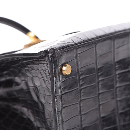 Hermes Shiny Porosus Crocodile Kelly Sellier 32 Black 20 of 28