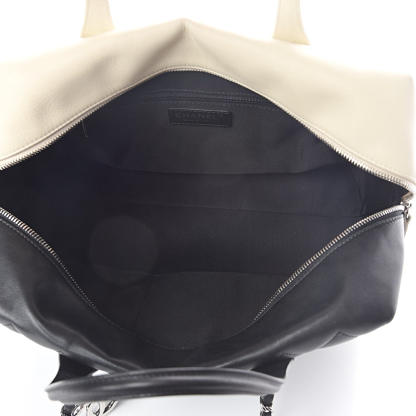 Calfskin Quilted Feather Weight Bowling Bag Black Beige