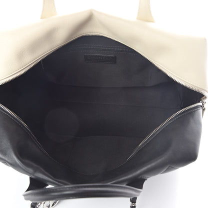 Chanel Calfskin Quilted Feather Weight Bowling Bag Black Beige 5 of 12