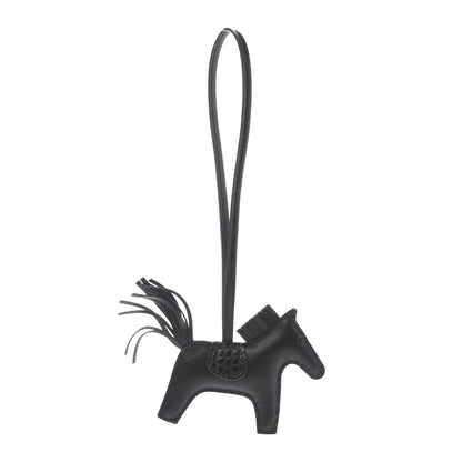 Hermes Milo Lambskin Matte Alligator Touch Grigri Rodeo Horse Bag Charm PM So Black 1 of 5