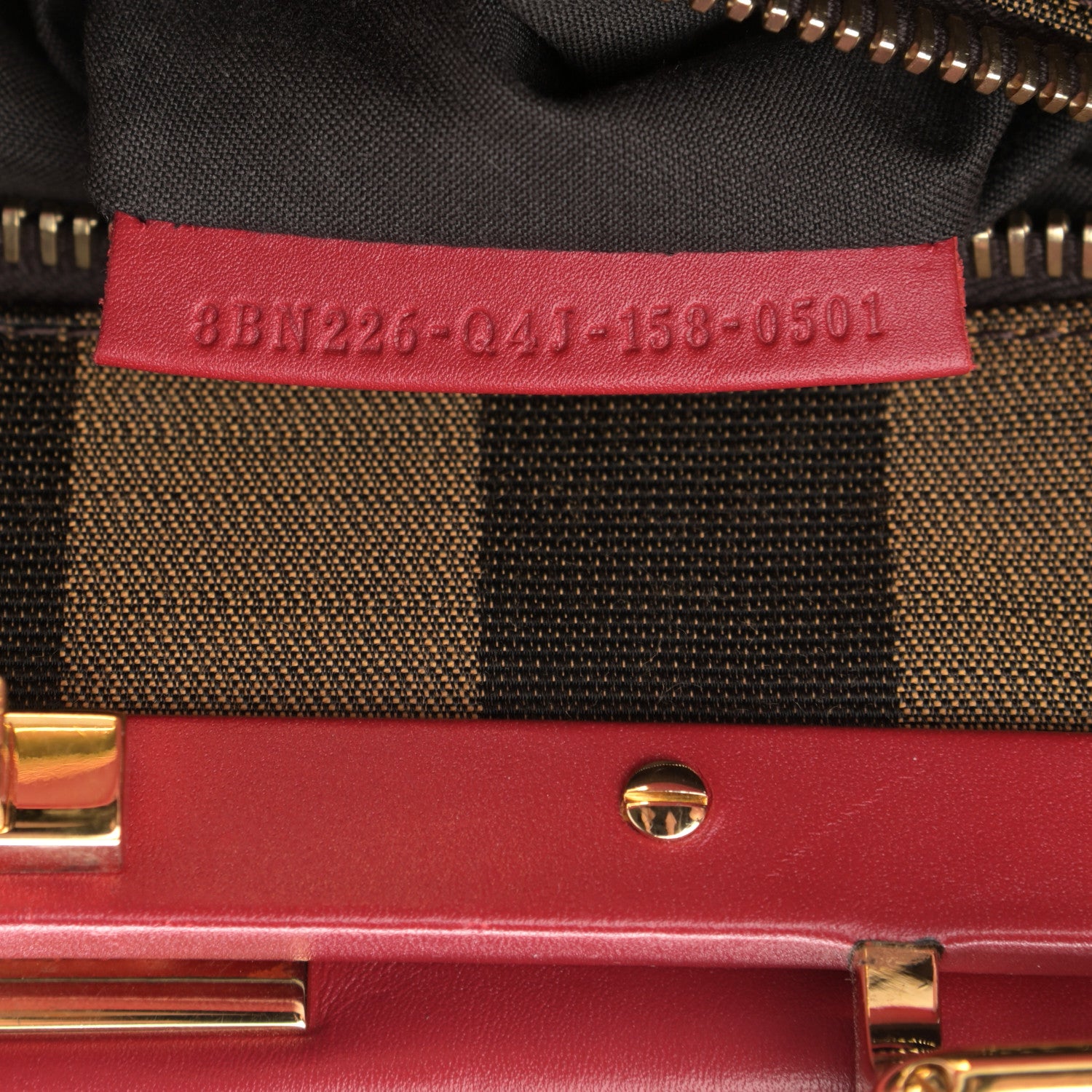 Fendi Vitello Morgan Fabric Jacquard Pequin Medium Peekaboo Iconic Satchel Mattone Tobacco Black 7 of 10