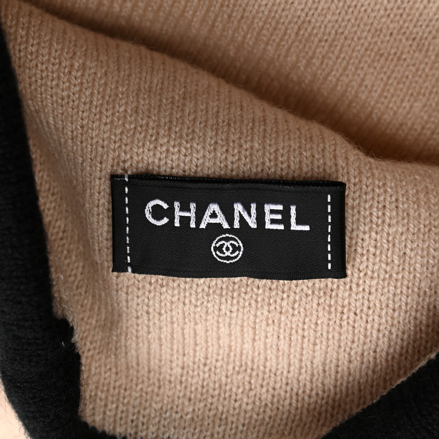 Chanel Cashmere CC Beanie Hat Beige Black 4 of 4
