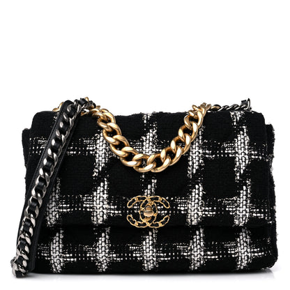 Chanel Tweed Quilted Large Chanel 19 Flap Black White 1 of 10