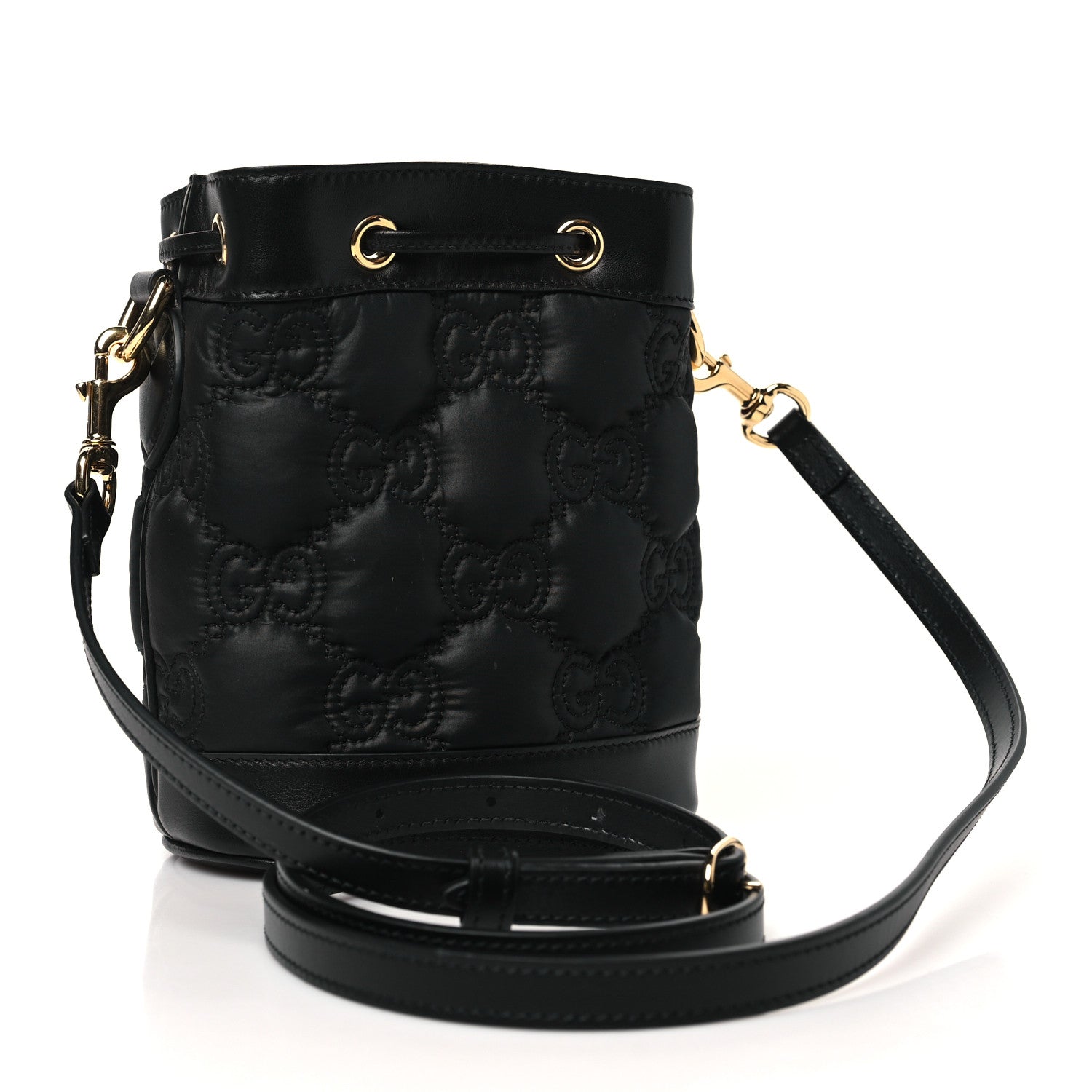 Gucci Nylon Calfskin Enamel GG Matelasse Bucket Bag Black 2 of 10