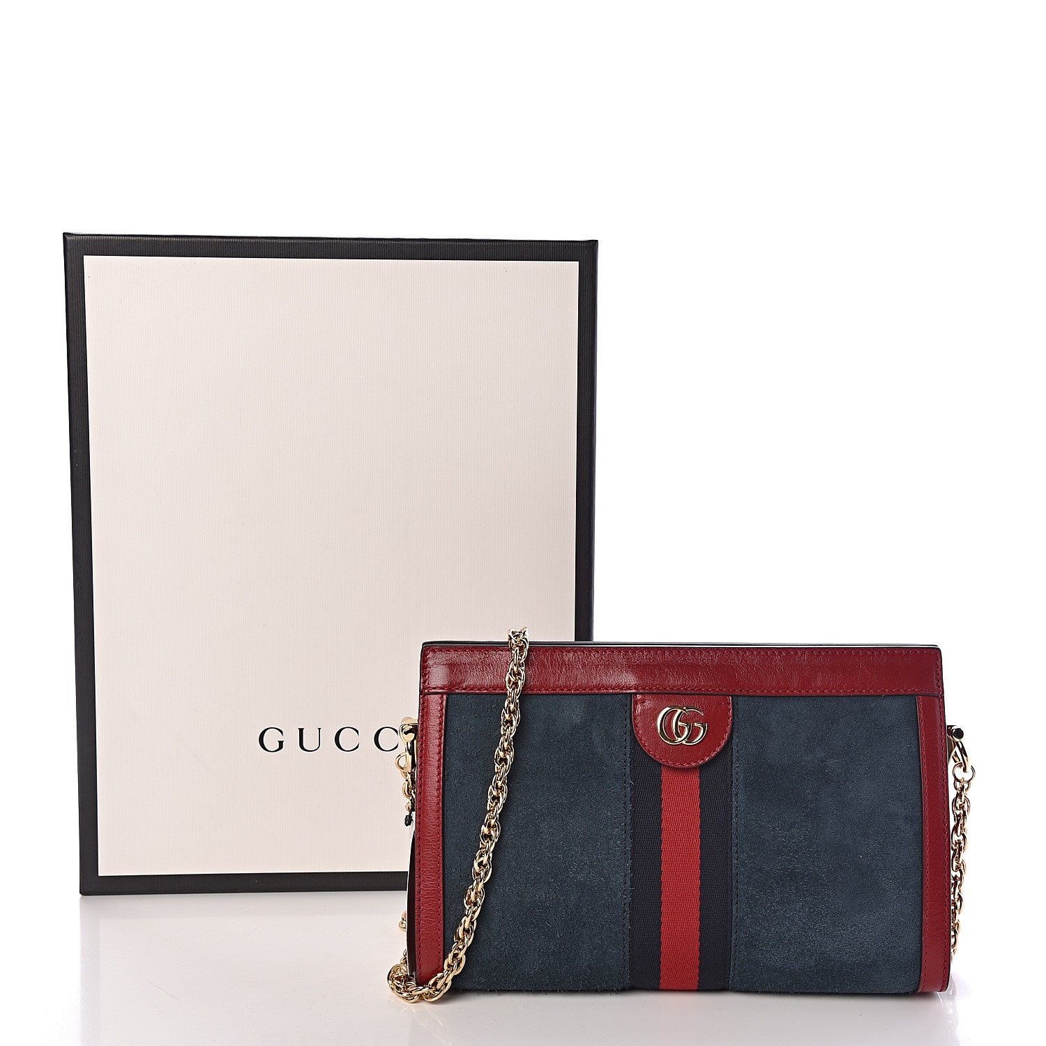 Gucci Suede Calfskin Web Small Ophidia Chain Shoulder Bag New Blue Romantic Cherry 10 of 10
