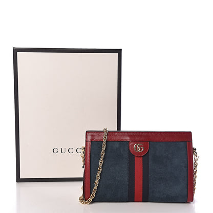 Gucci Suede Calfskin Web Small Ophidia Chain Shoulder Bag New Blue Romantic Cherry 10 of 10