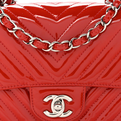 Chanel Patent Chevron Quilted Mini Square Flap Red 8 of 12