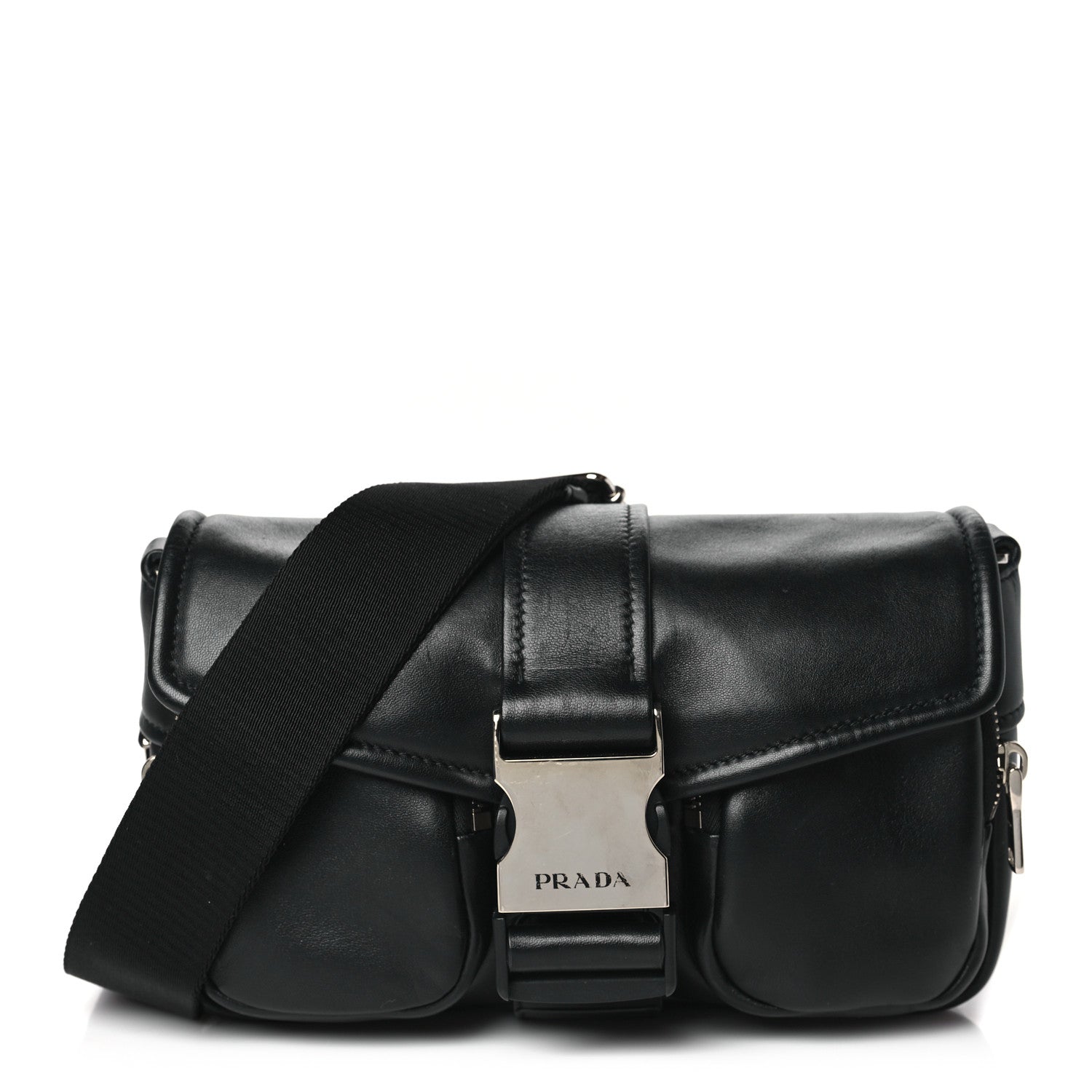 Prada Nappa Double Pocket Buckle Shoulder Bag Black 1 of 9