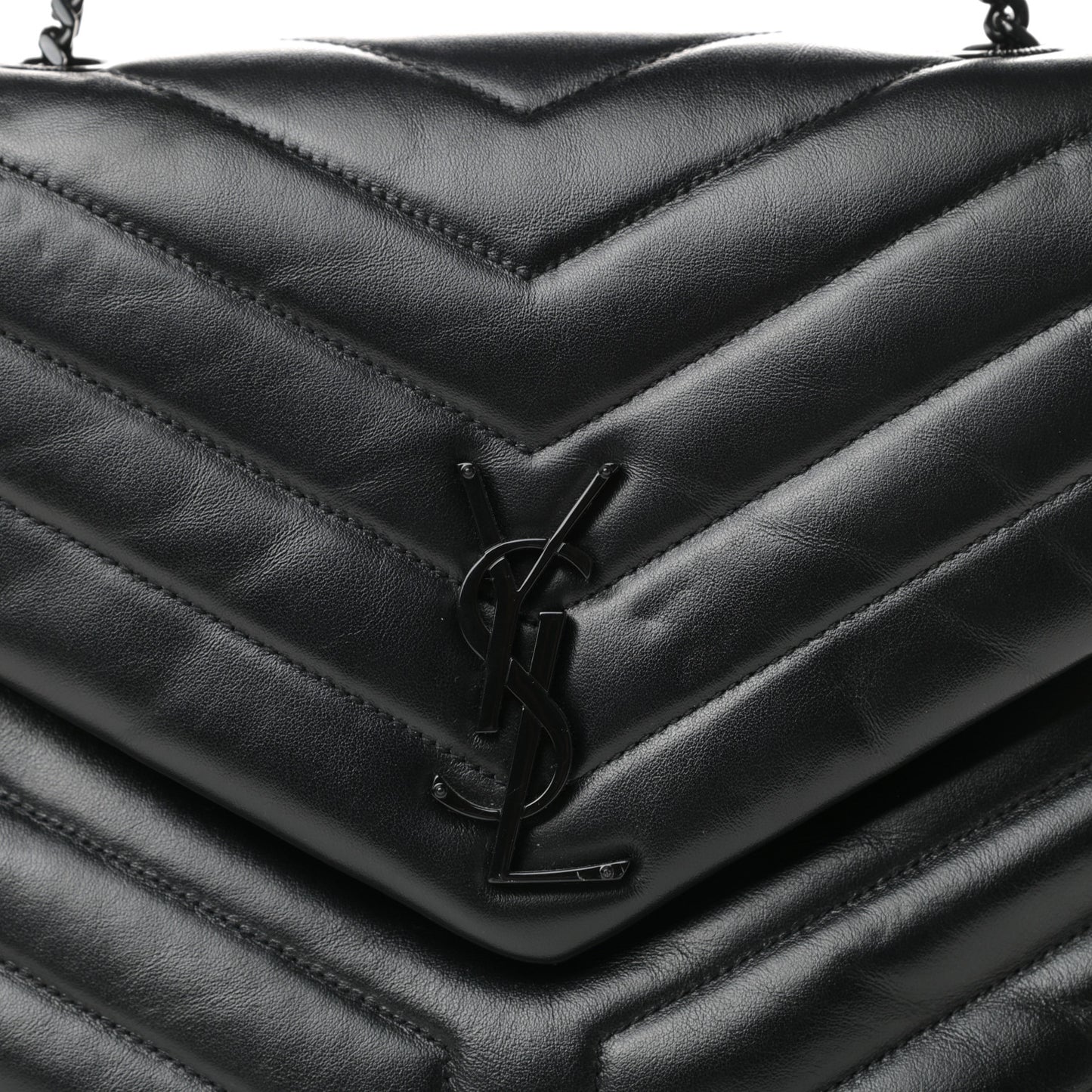 Calfskin Y Quilted Monogram Medium Loulou Chain Satchel Black