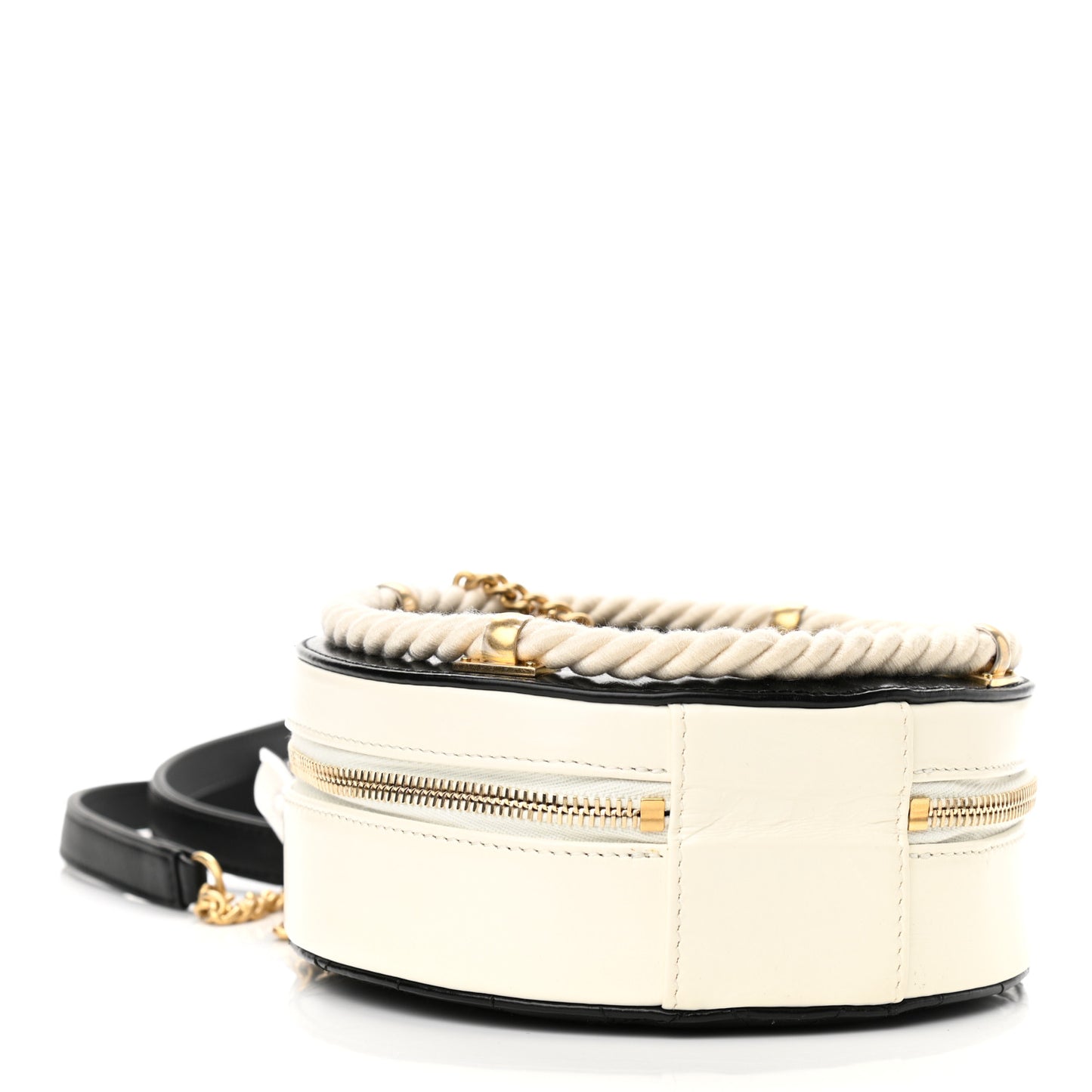 Crumpled Calfskin Cotton Small En Vogue Round Bag Black