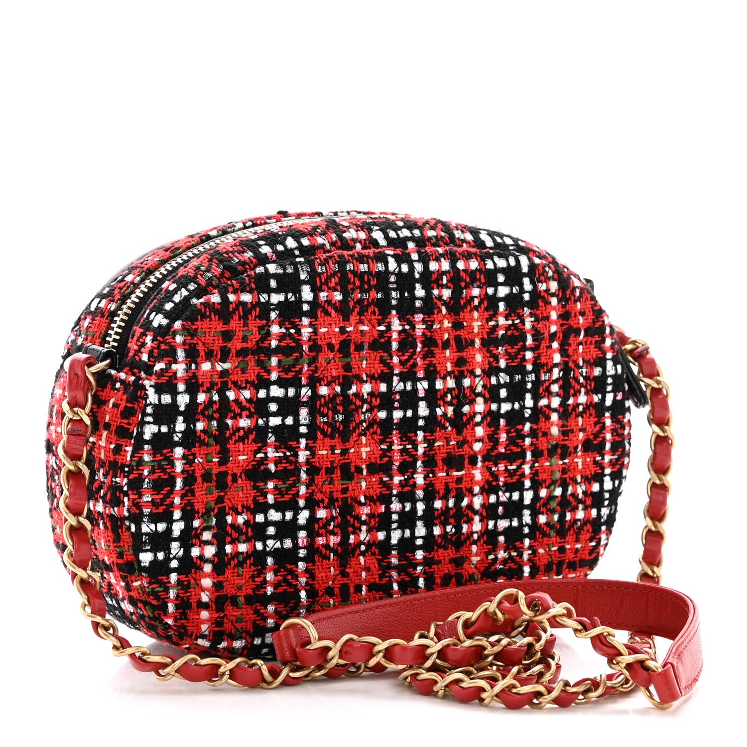 Chanel Tweed Lambskin Quilted Coco Midnight Camera Case Red Black 3 of 12