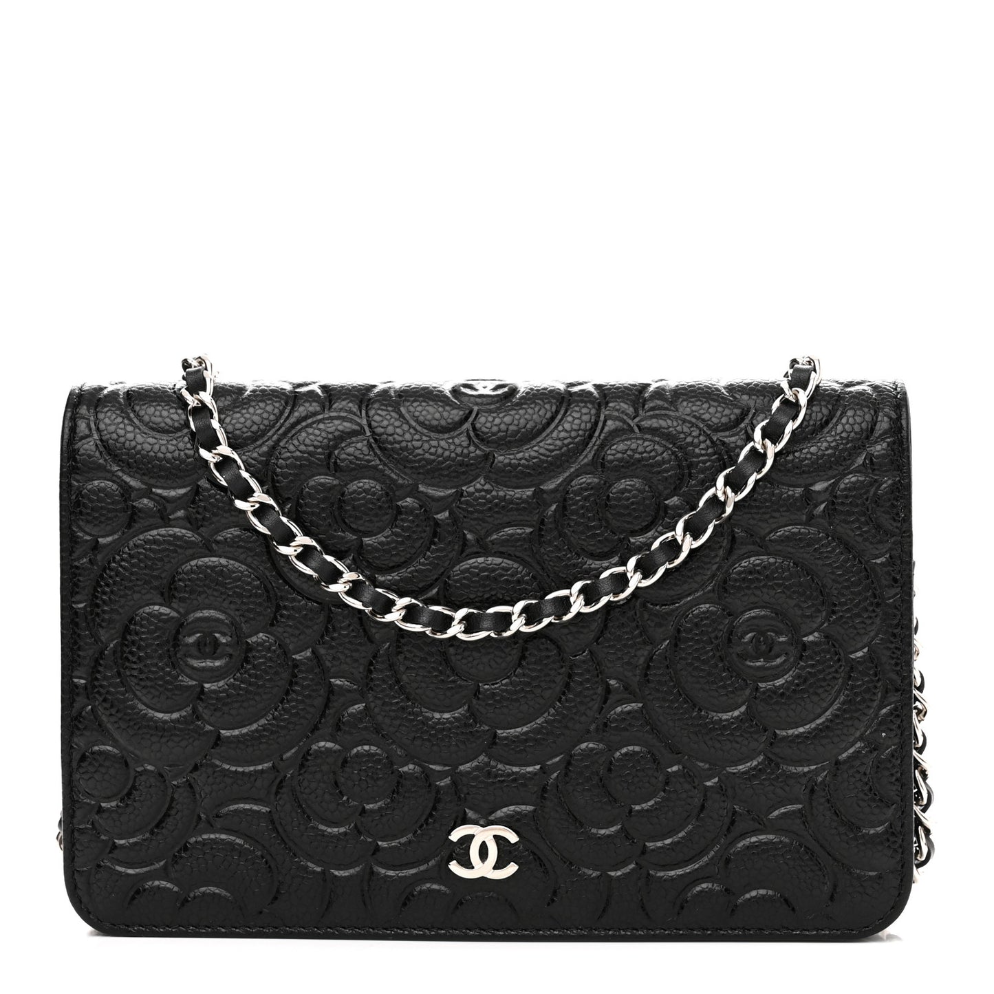 Caviar Camellia Embossed Wallet On Chain WOC Black