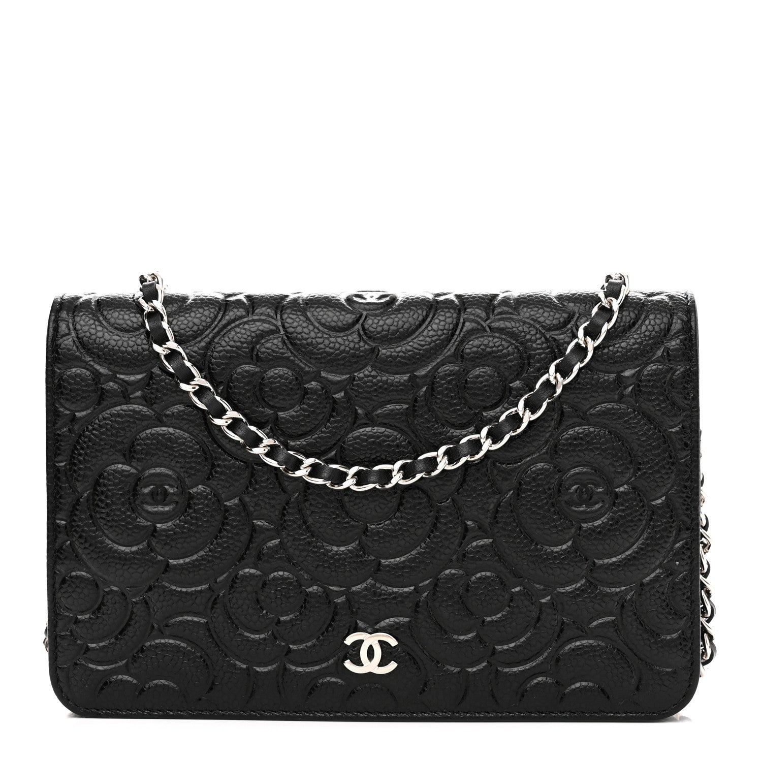 Chanel Caviar Camellia Embossed Wallet On Chain WOC Black 1 of 13