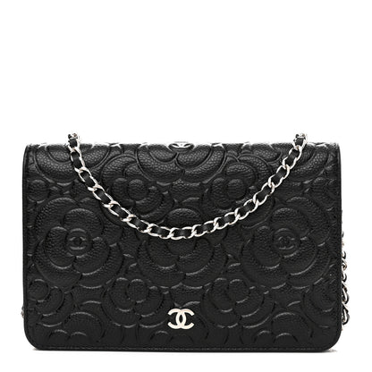 Chanel Caviar Camellia Embossed Wallet On Chain WOC Black 1 of 13