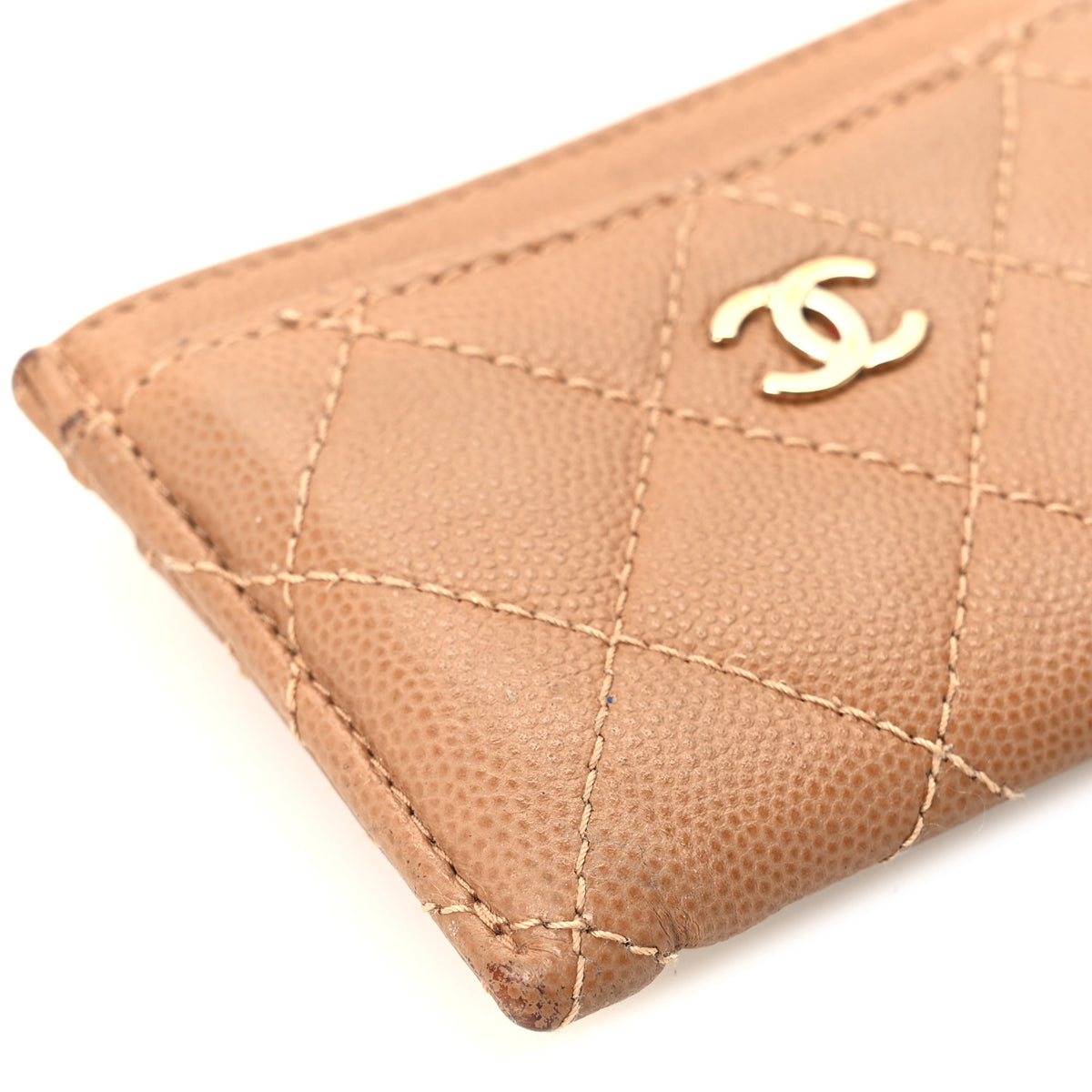 Caviar Quilted Card Holder Dark Beige