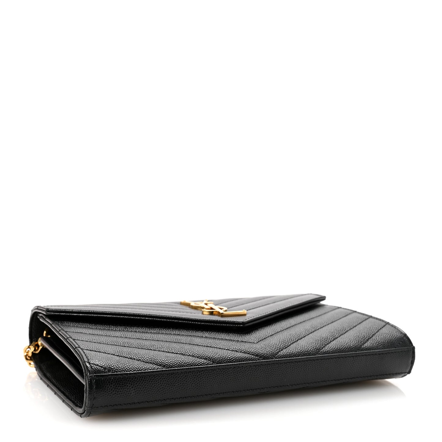 Grain De Poudre Matelasse Chevron Monogram Chain Wallet Black