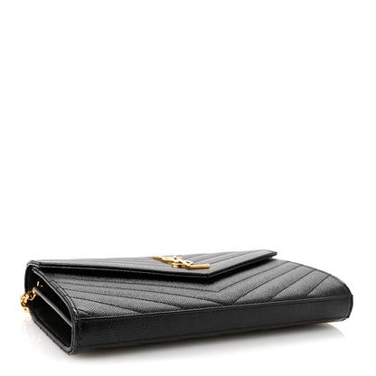 Saint Laurent Grain De Poudre Matelasse Chevron Monogram Chain Wallet Black 4 of 9