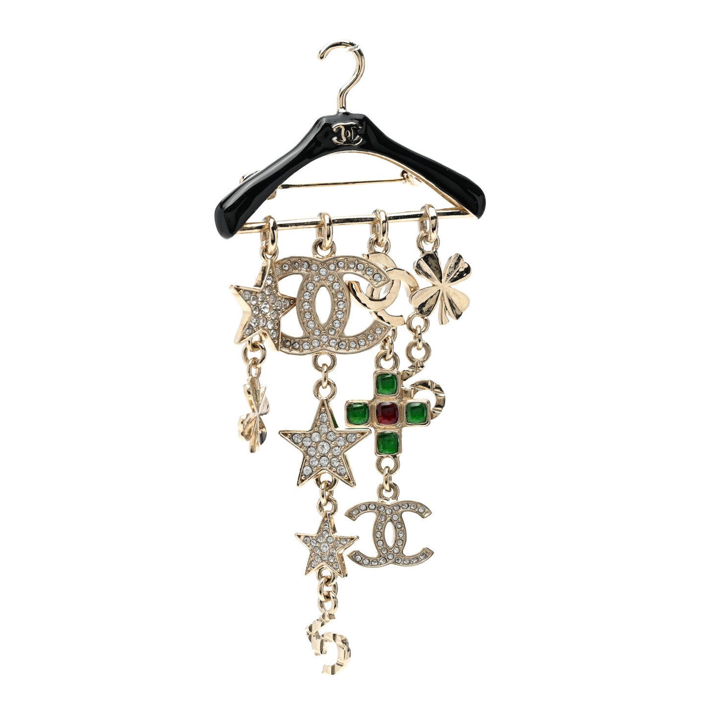 Crystal Gripoix CC Charms Hanger Brooch Gold