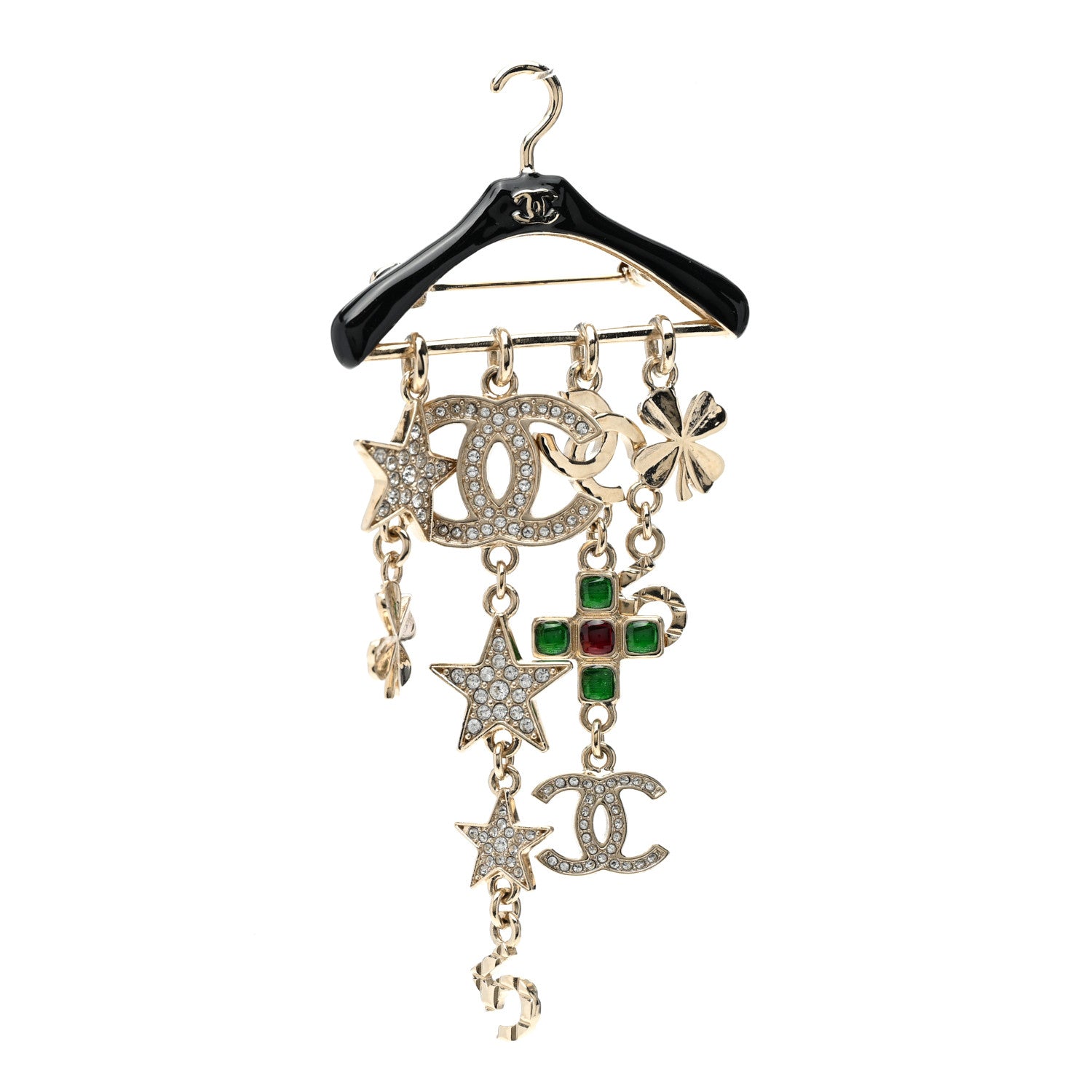 Chanel Crystal Gripoix CC Charms Hanger Brooch Gold 1 of 5
