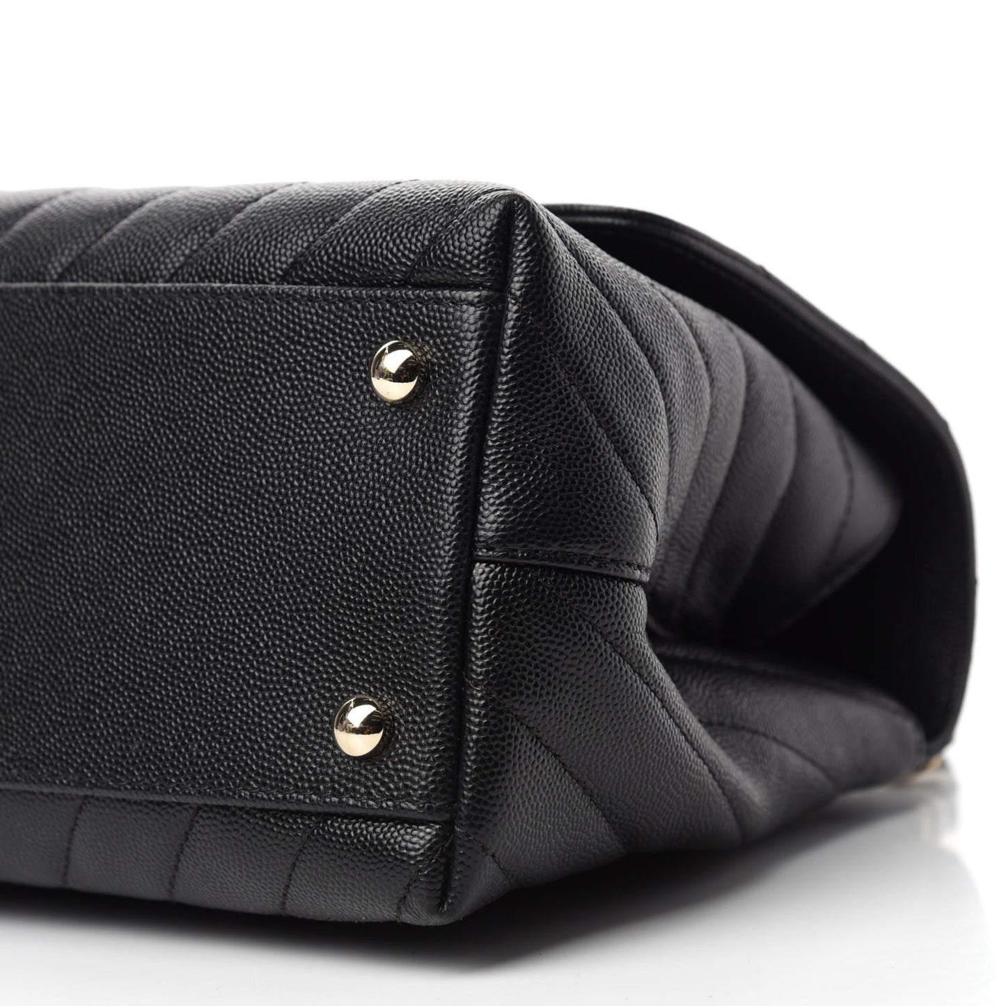 Caviar Chevron Quilted Small Coco Handle Flap Black