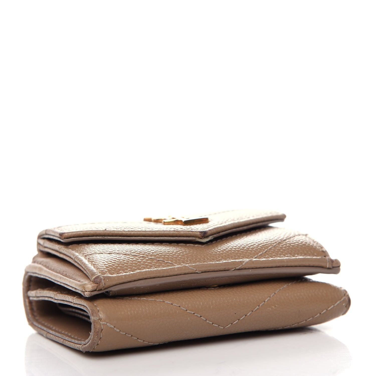 Saint Laurent Grain De Poudre Matelasse Chevron Monogram Tiny Wallet Dark Beige 4 of 9