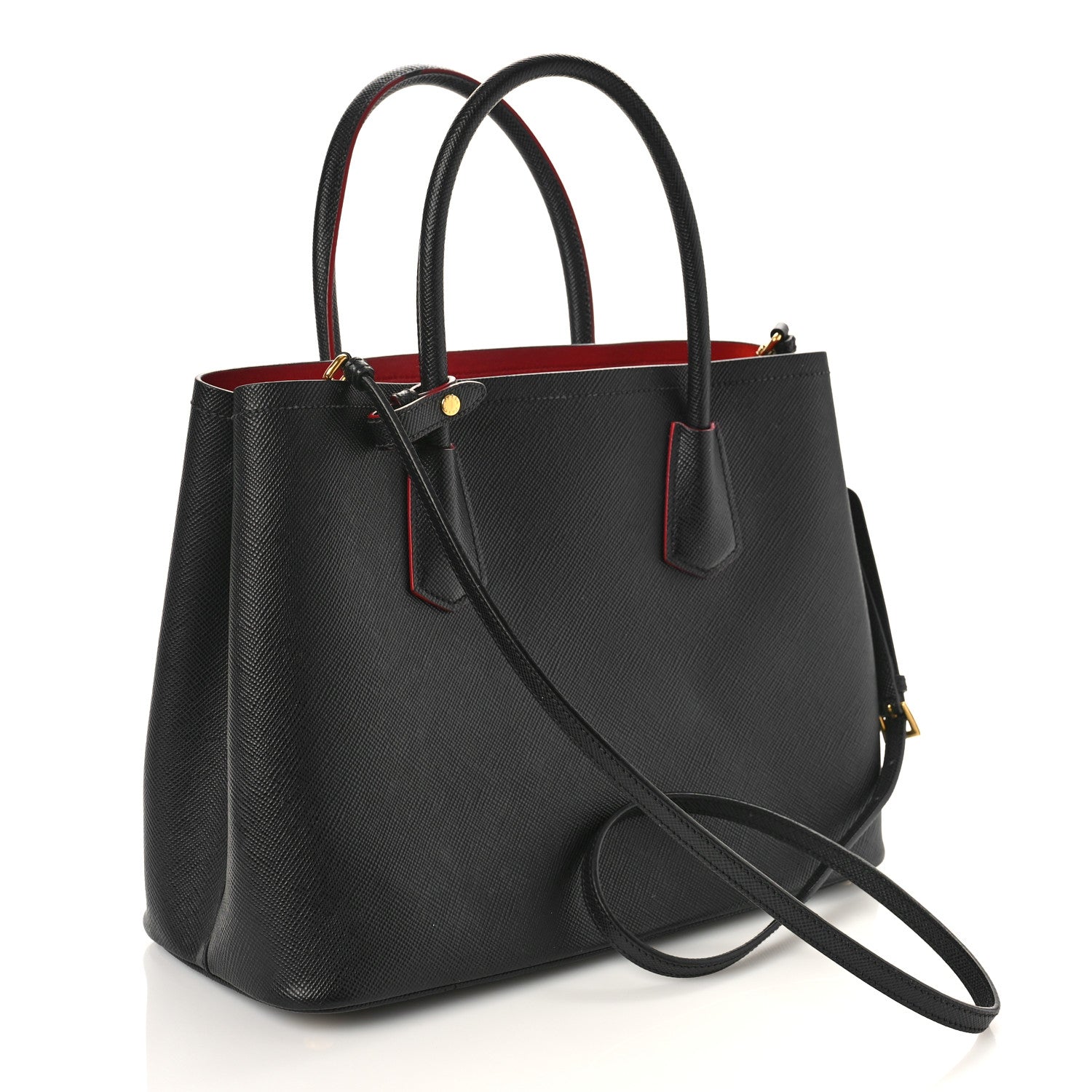Prada Saffiano Cuir Medium Double Bag Black Fuoco 3 of 9