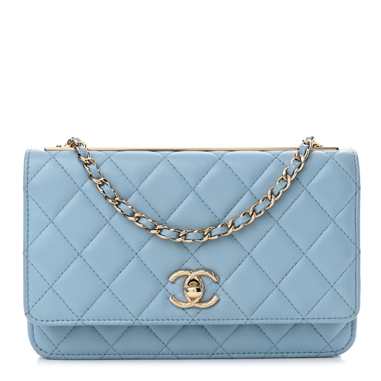 Chanel Lambskin Quilted Trendy CC Wallet On Chain WOC Light Blue 1 of 13