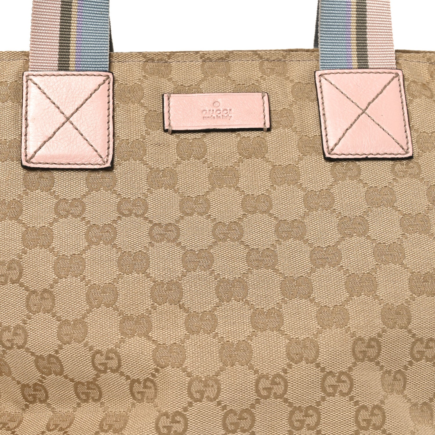 Gucci GG Monogram Medium Web Handle Bucket Tote Pink Blue 8 of 10