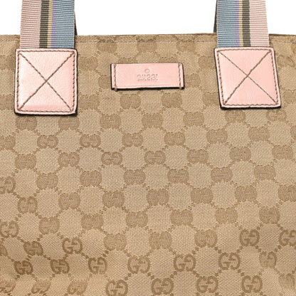 Gucci GG Monogram Medium Web Handle Bucket Tote Pink Blue 8 of 10