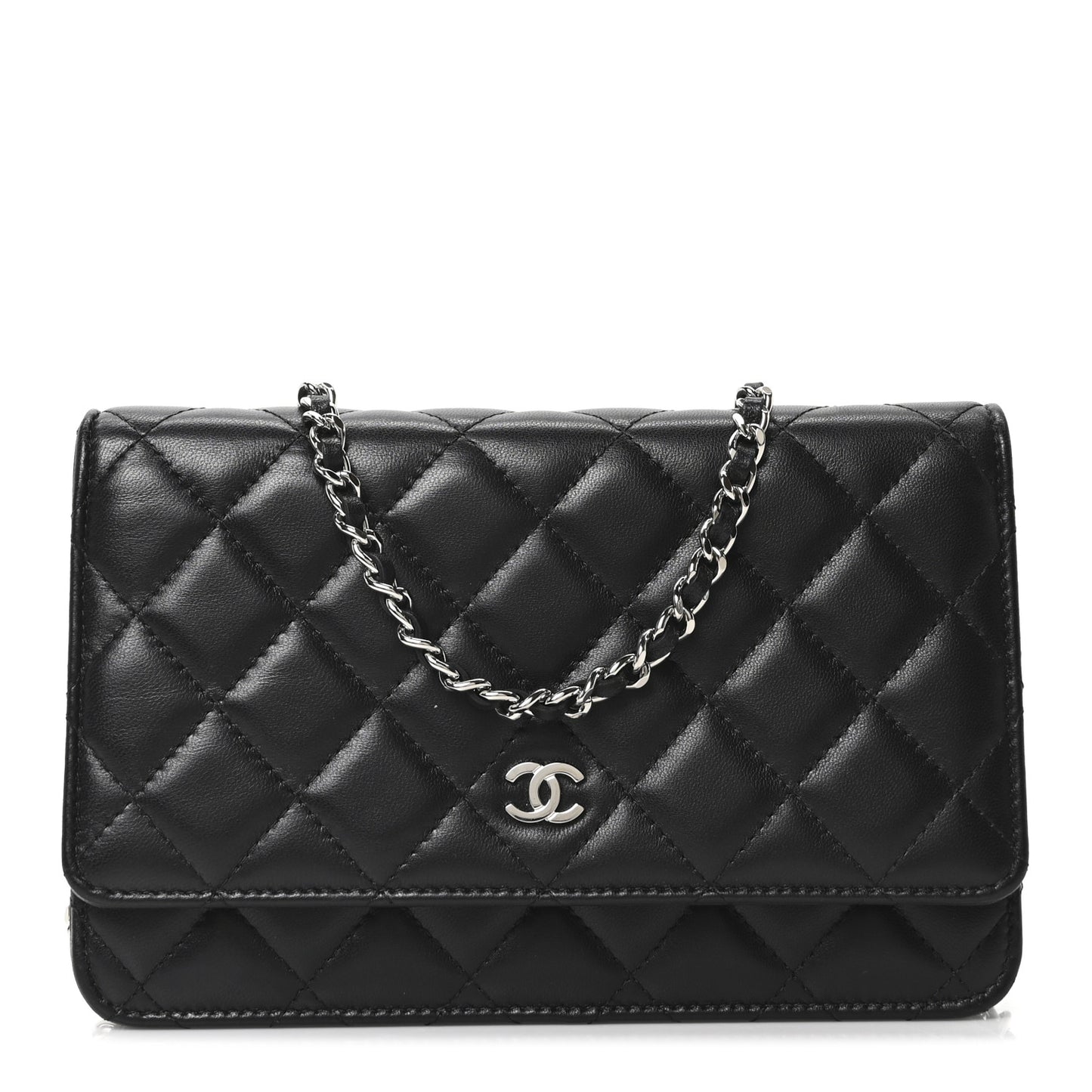 Lambskin Quilted Wallet On Chain WOC Black