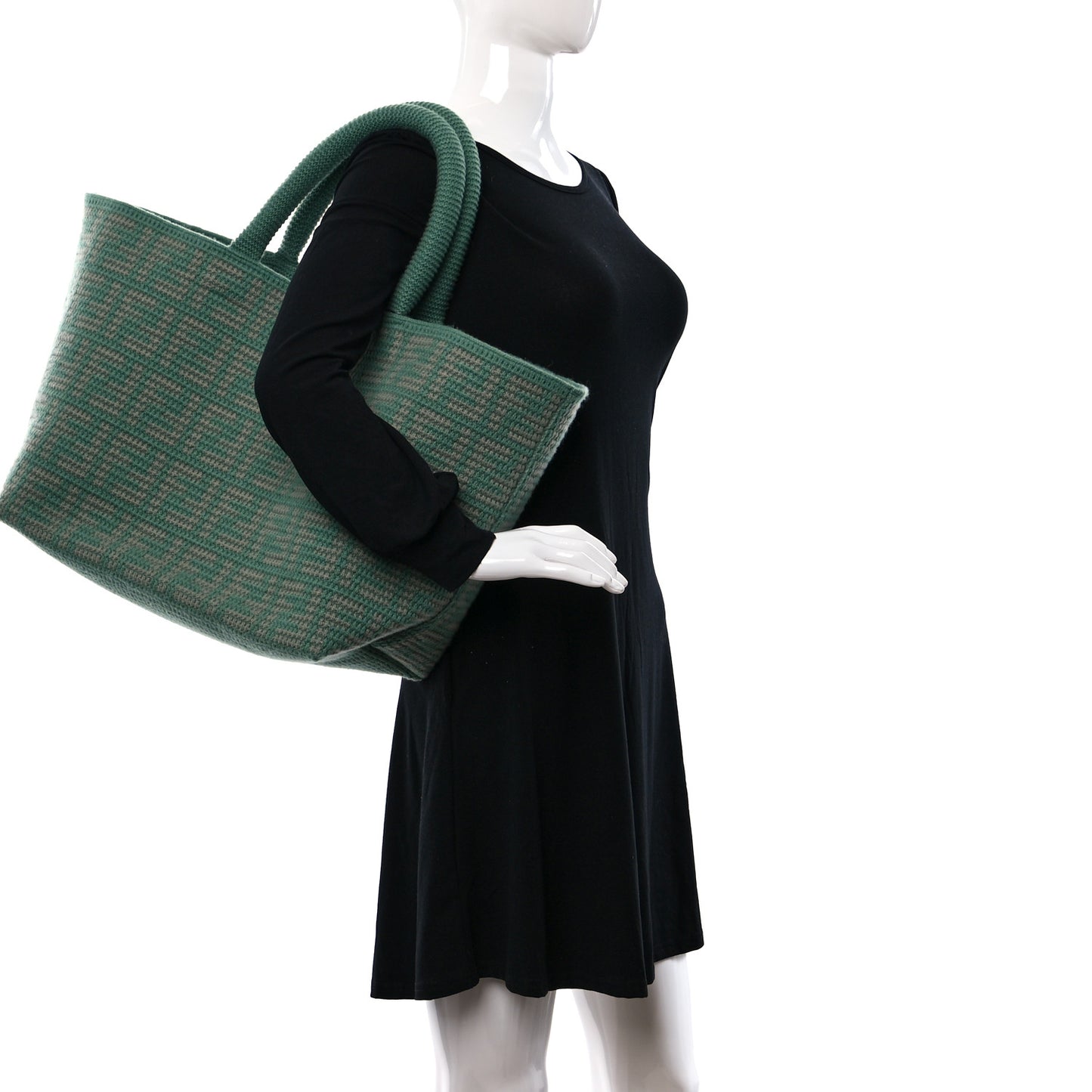 Cashmere Knit FF Large Shopper Tote Verde Islanda