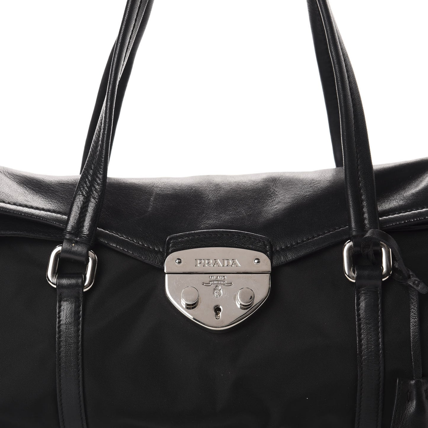Tessuto Nylon Vitello Foldover Pushlock Satchel Black