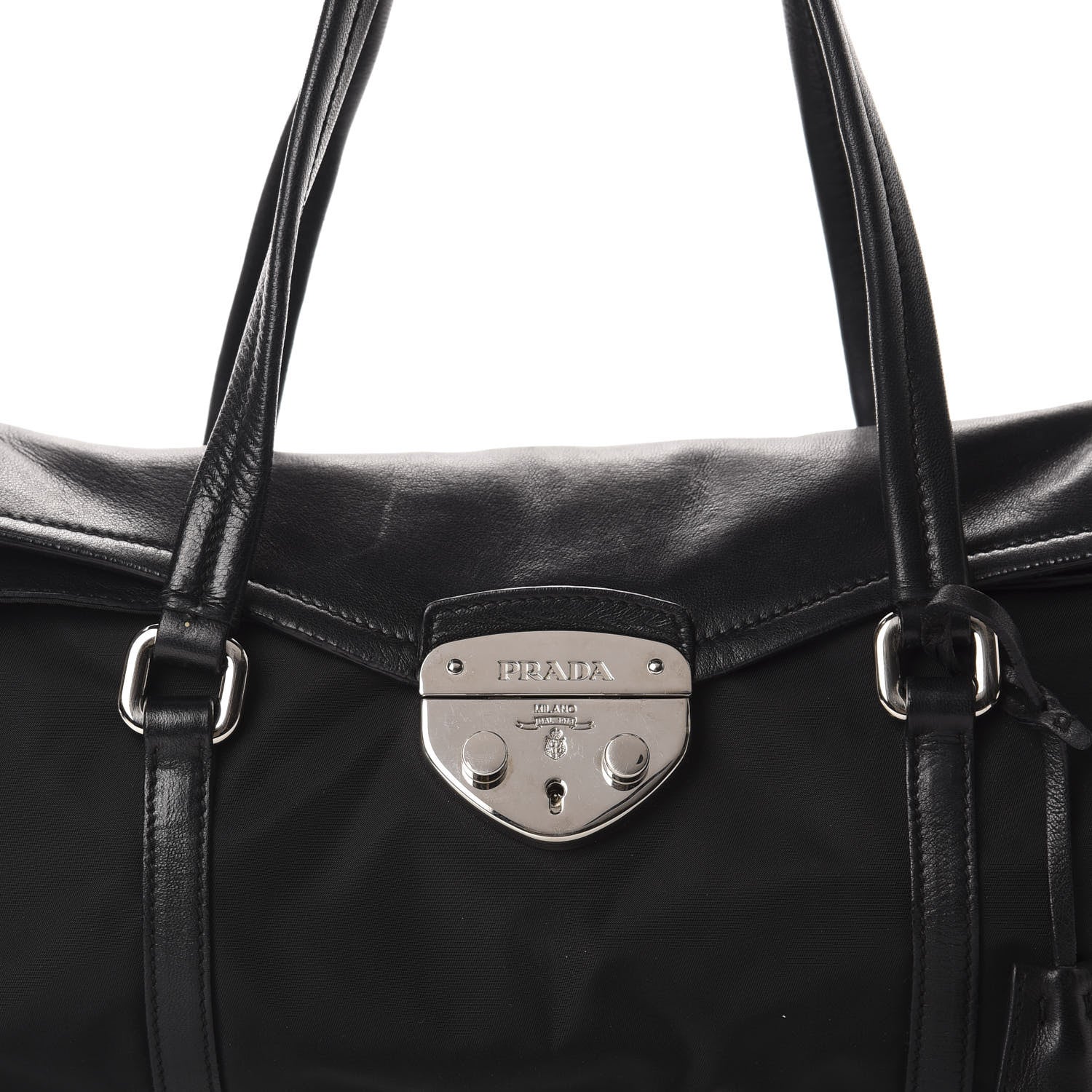 Prada Tessuto Nylon Vitello Foldover Pushlock Satchel Black 11 of 11