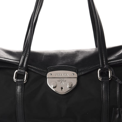 Prada Tessuto Nylon Vitello Foldover Pushlock Satchel Black 11 of 11